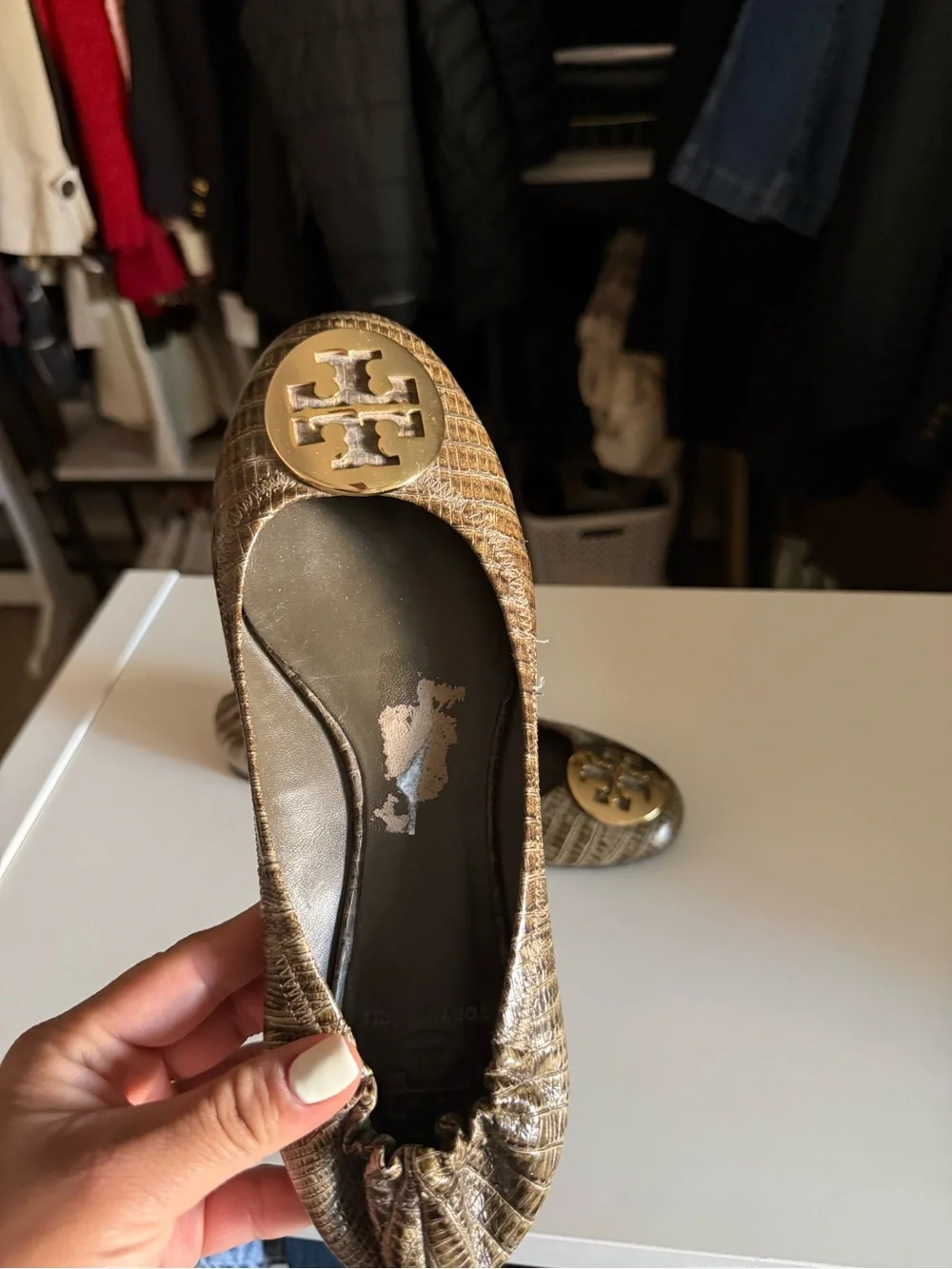 Tory Burch Reva Ballet Flats in Brown Snake Print Women’s Size 7.5
